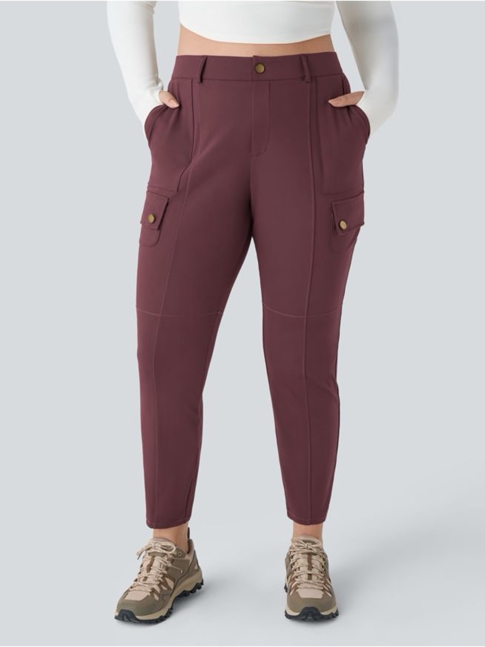 Halara ~ High-Rise Cargo Stretch Pants - Burgundy Size Medium NWT